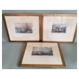 3 vintage hand colored engravings