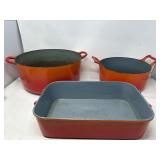 Group of vintage cast iron bowls and tray