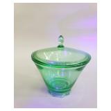 Vintage uranium glass lidded candy dish