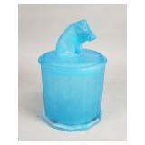 Vintage blue frosted satin glass tobacco jar