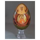 Hand painted wood egg depicting the Madonna and