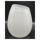 Hand-blown white cased art glass vase