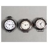 3 vintage windup watches with sterling silver