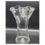 Hand-blown clear art glass vase with ruffled rim