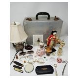 Box of miscellaneous silver plate items; teapot