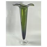 Vintage hand-blown art glass trumpet vase