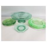 Group of vintage uranium glass - bowl and plates