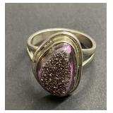 Vintage sterling silver and  textured quartz ring