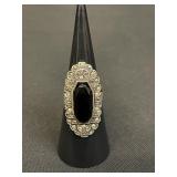 Vintage sterling silver ring with black faceted