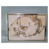 Framed 1969 mixed media artwork