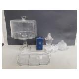 Group of glass and crystal cake stand, bowls, a
