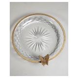 Vintage gold tone rim crystal ash tray