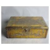 Antique brass and wood jewelry box