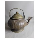 Antique Asian brass teapot with engraved