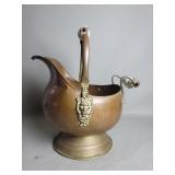 Vintage copper and brass coal scuttle with blue