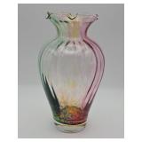 Vintage multicolor ribbed art glass vase with