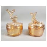 Pair of vintage carnival glass lidded candy dishes