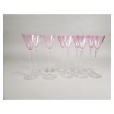 10 pink and clear glass stemware