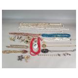 Vintage costume jewelry necklaces, brooches,