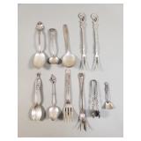 Group of sterling silver souvenir spoons, fork,