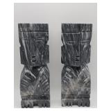 Pair of vintage carved marble Aztec-style figure