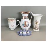 Group of porcelain vase, pitcher, salt and p