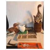 Vintage items: folk art carved duck & cat,