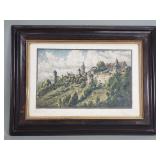 Vintage signed hand colored etching