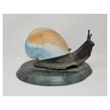 Vintage bronze snail lamp with glass shade and
