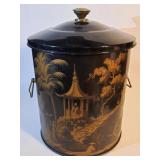 Vintage chinoserie metal coal bucket, metal lining