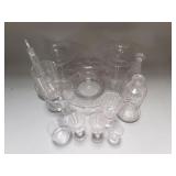 Group of glass compote bowl, cups, decanter, etc.