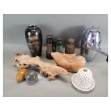 Box of miscellaneous vintage items, binoculars,