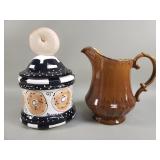 Vintage pottery pitcher and ceramic cookie jar