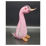 Hand-blown pink and orange art glass goose