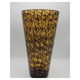 Vintage hand-blown amber feathered art glass vase