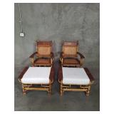 Pair of vintage asian style bamboo, wood, and