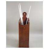 Vintage wooden hanging pipe box with clay