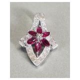 14k white gold, ruby, and diamond pendant