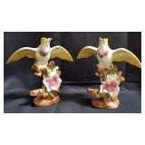 Pair of vintage ceramic cockatoo on hibiscus