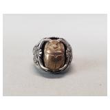 Sterling silver and brass scarab beetle ring