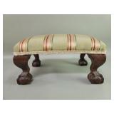 Antique carved wood and fabric foot stool