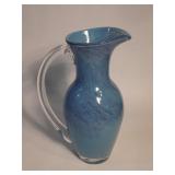 Vintage hand blown blue art glass pitcher