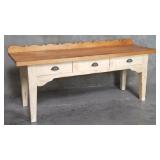 Vintage 3-drawer rustic maple console table