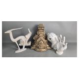 Box of misc. Chalk wall shelf, ceramic dog