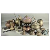Group of vintage copper, brass and spelter vase,