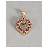18k gold, filigreed heart pendant with pink