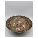 Vintage hand-painted brass bowl with scalloped rim