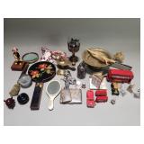 Box miscellaneous items - oil lamp, goblet, hand