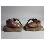 Vintage copper dipped baby shoe bookends