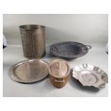 Group of vintage brass, pewter, and silver plate